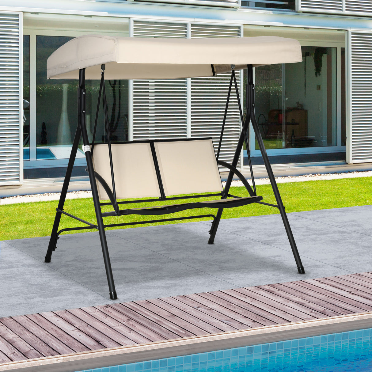 easycomfort dondolo a 2 posti da giardino con tettuccio regolabile 140x118x162cm beige