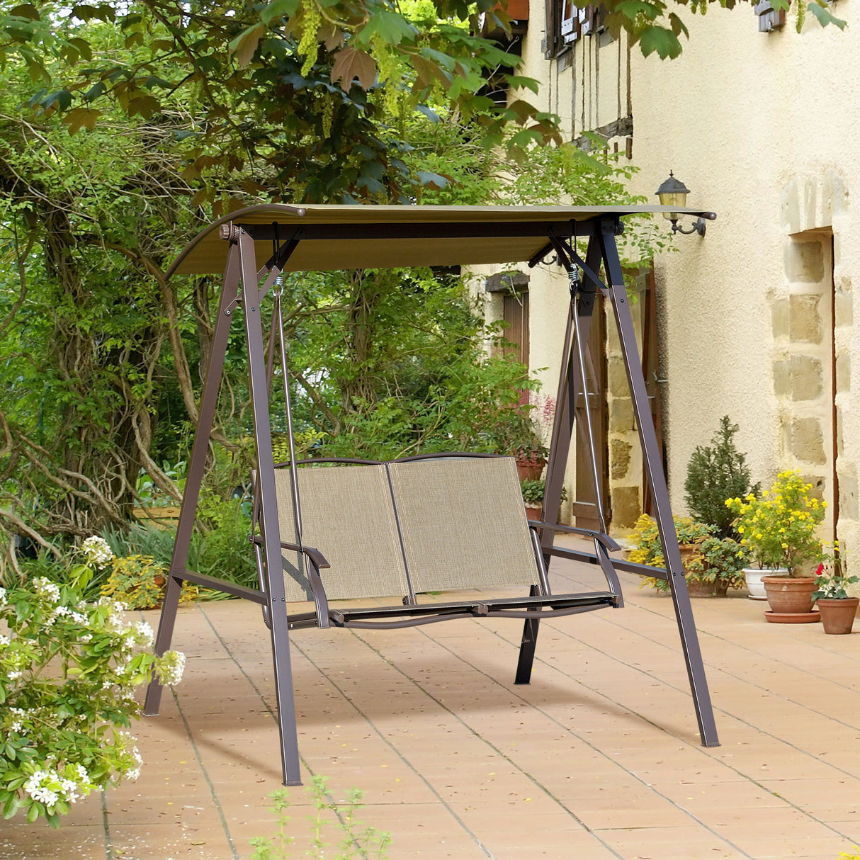 easycomfort dondolo da giardino 2 posti con tettuccio regolabile e seduta traspirante 147x125x170cm