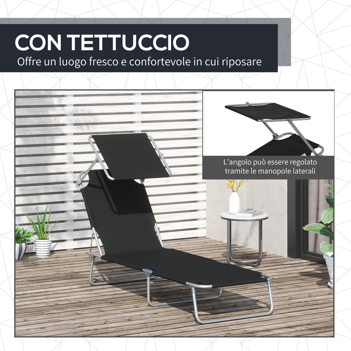 easycomfort easycomfort sdraio prendisole con tettuccio pieghvole schienale reclinabile nero