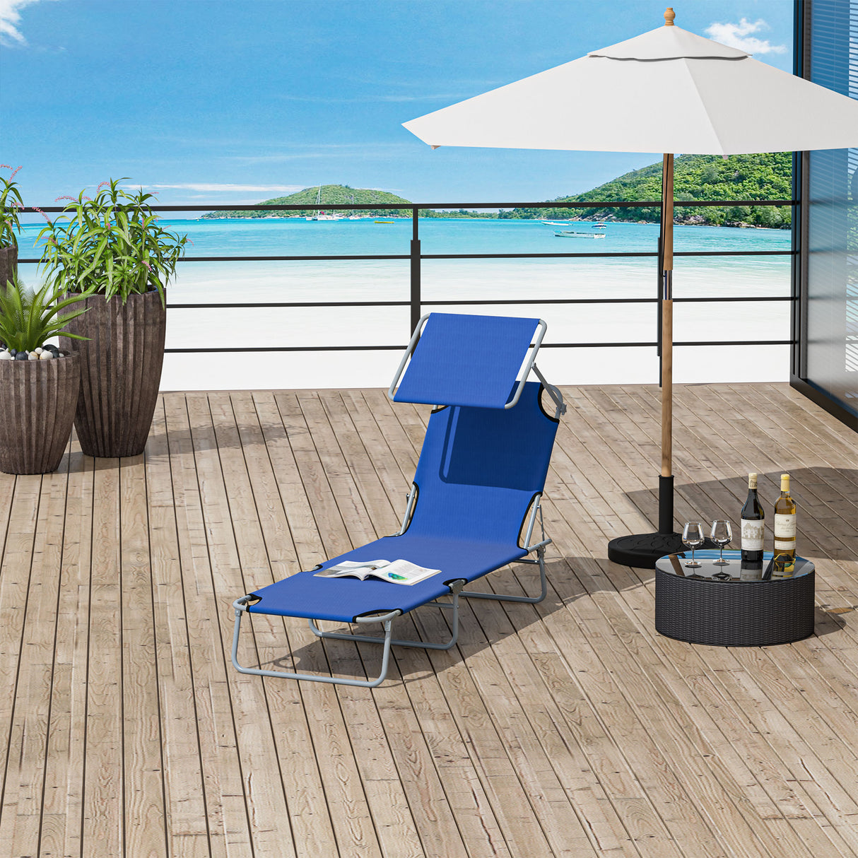 easycomfort easycomfort lettino prendisole da giardino sdraio pieghevole con tettuccio blu