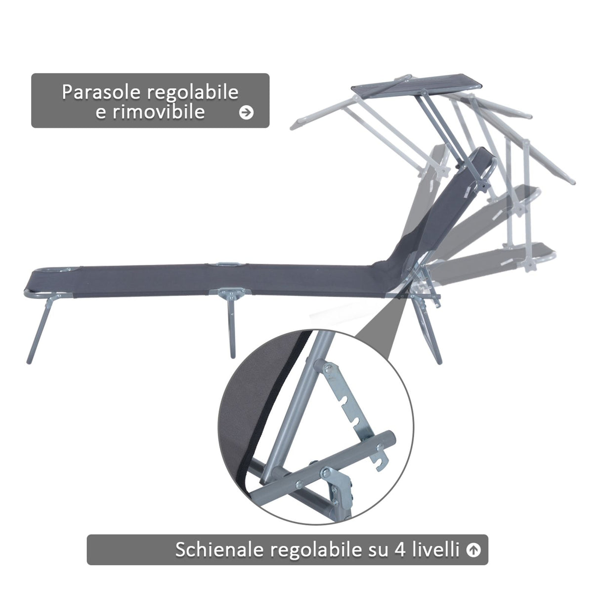 easycomfort easycomfort sdraio prendisole con tettuccio pieghvole schienale reclinabile grigio