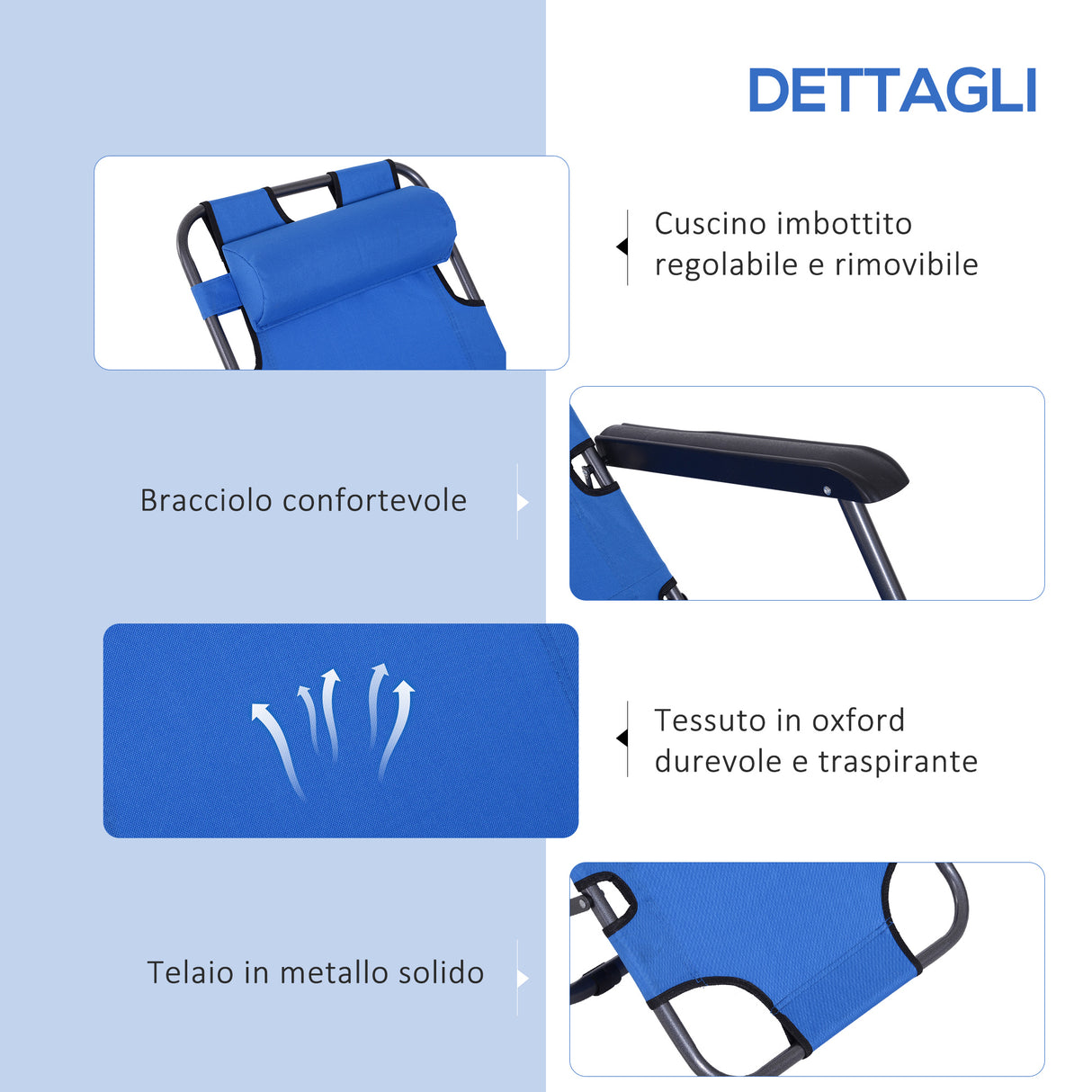 easycomfort lettino sdraio pieghevole e richiudibile da giardino in tessuto oxford 135x60x89cm blu