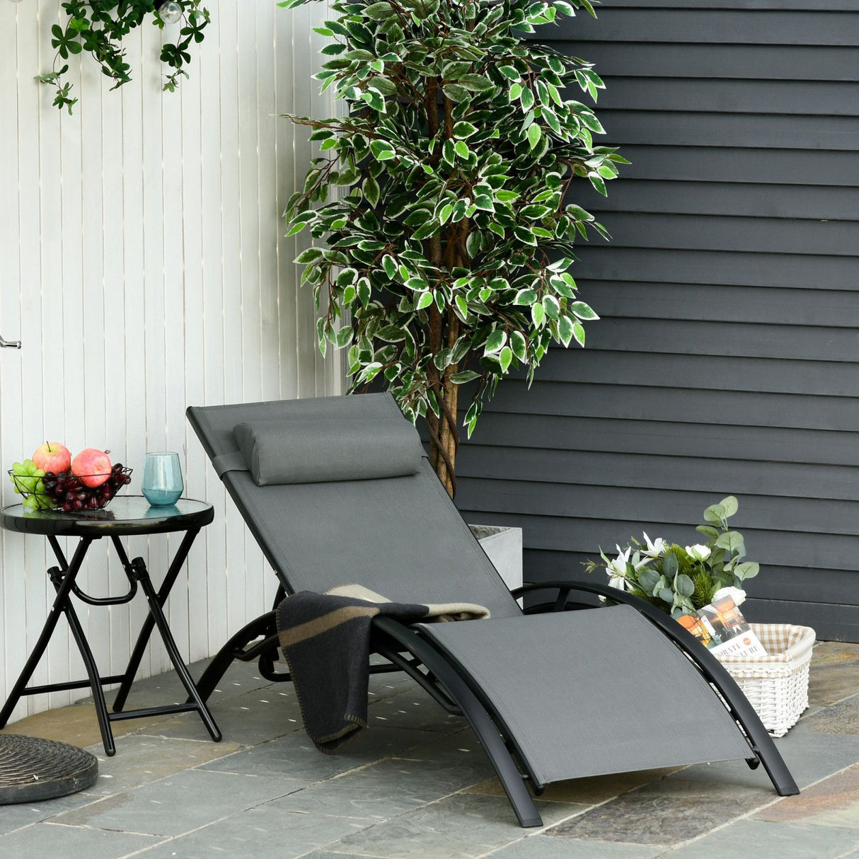 easycomfort easycomfort sdraio da giardino reclinabile su 5 livelli con cuscino rimovibile in alluminio e textilene grigio