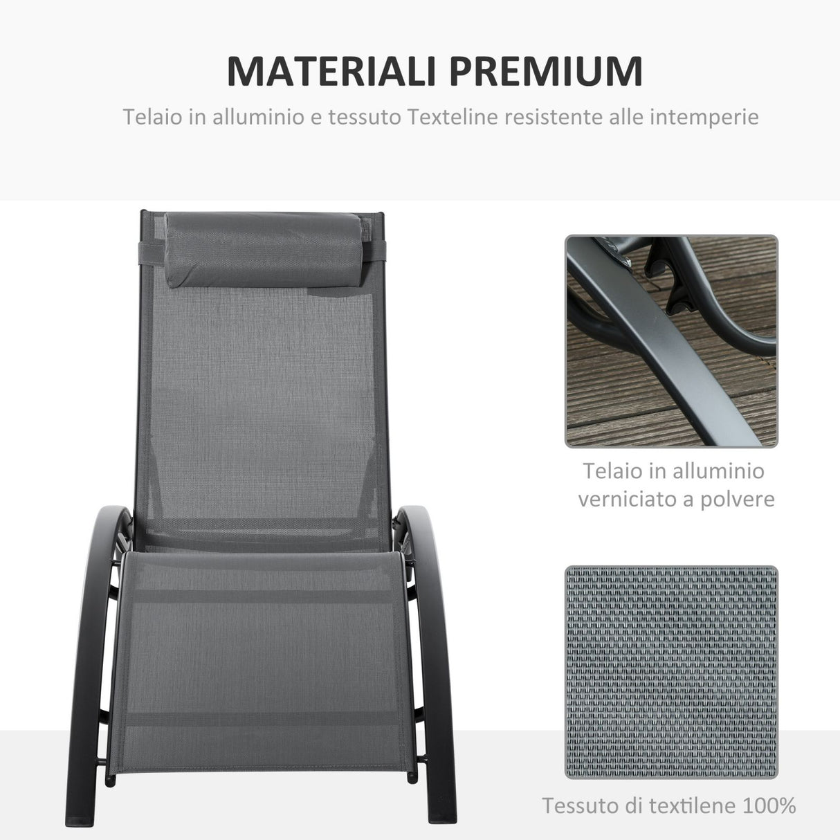 easycomfort easycomfort sdraio da giardino reclinabile su 5 livelli con cuscino rimovibile in alluminio e textilene grigio