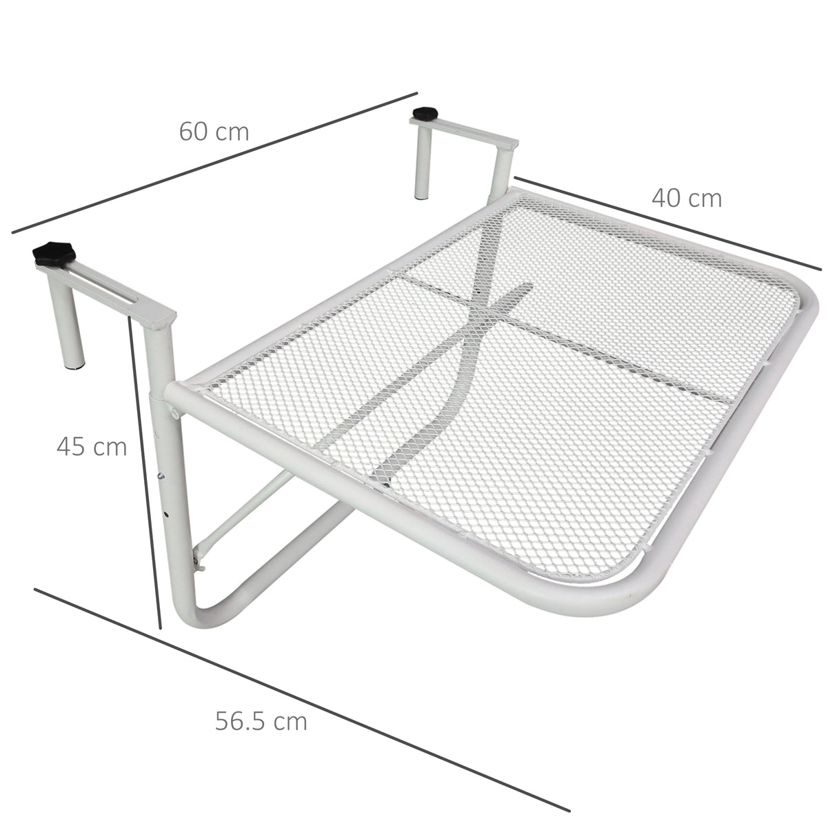 easycomfort easycomfort tavolo da ringhiera con ganci ad altezza regolabile su 3 livelli in metallo 60x56 5x45 cm bianco