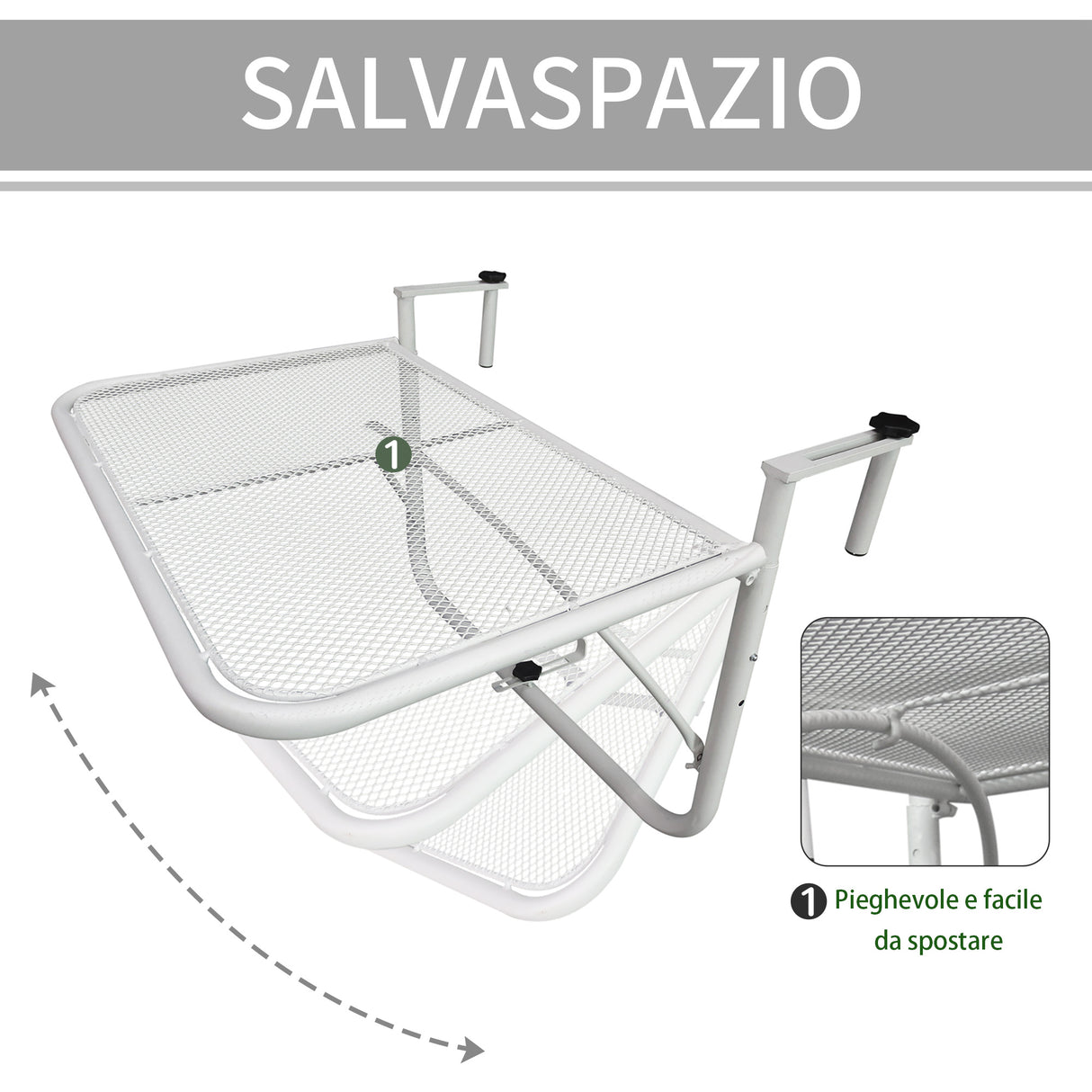 easycomfort easycomfort tavolo da ringhiera con ganci ad altezza regolabile su 3 livelli in metallo 60x56 5x45 cm bianco