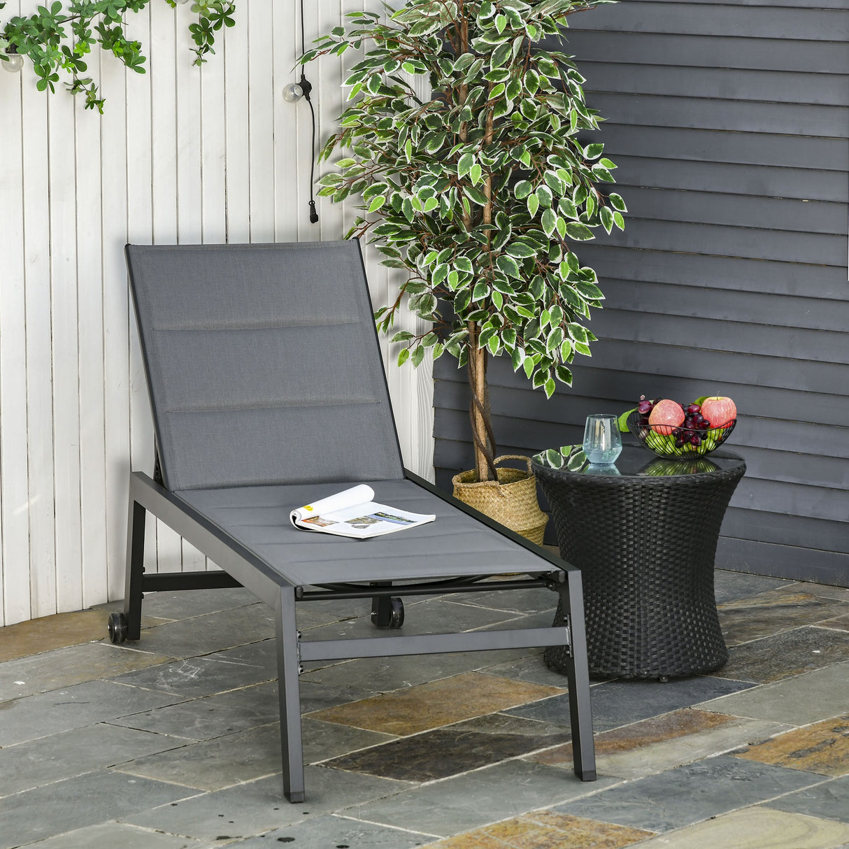 easycomfort easycomfort sdraio da giardino reclinabile su 5 livelli rivestimento imbottito alluminio e textilene grigio