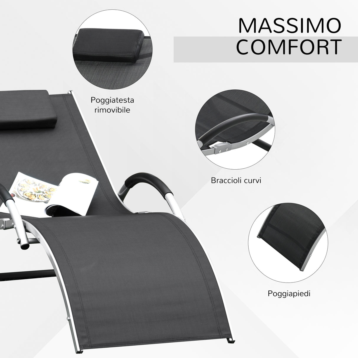 easycomfort easycomfort lettino prendisole in alluminio sedia sdraio da giardino in textilene con poggiatesta rimovibile