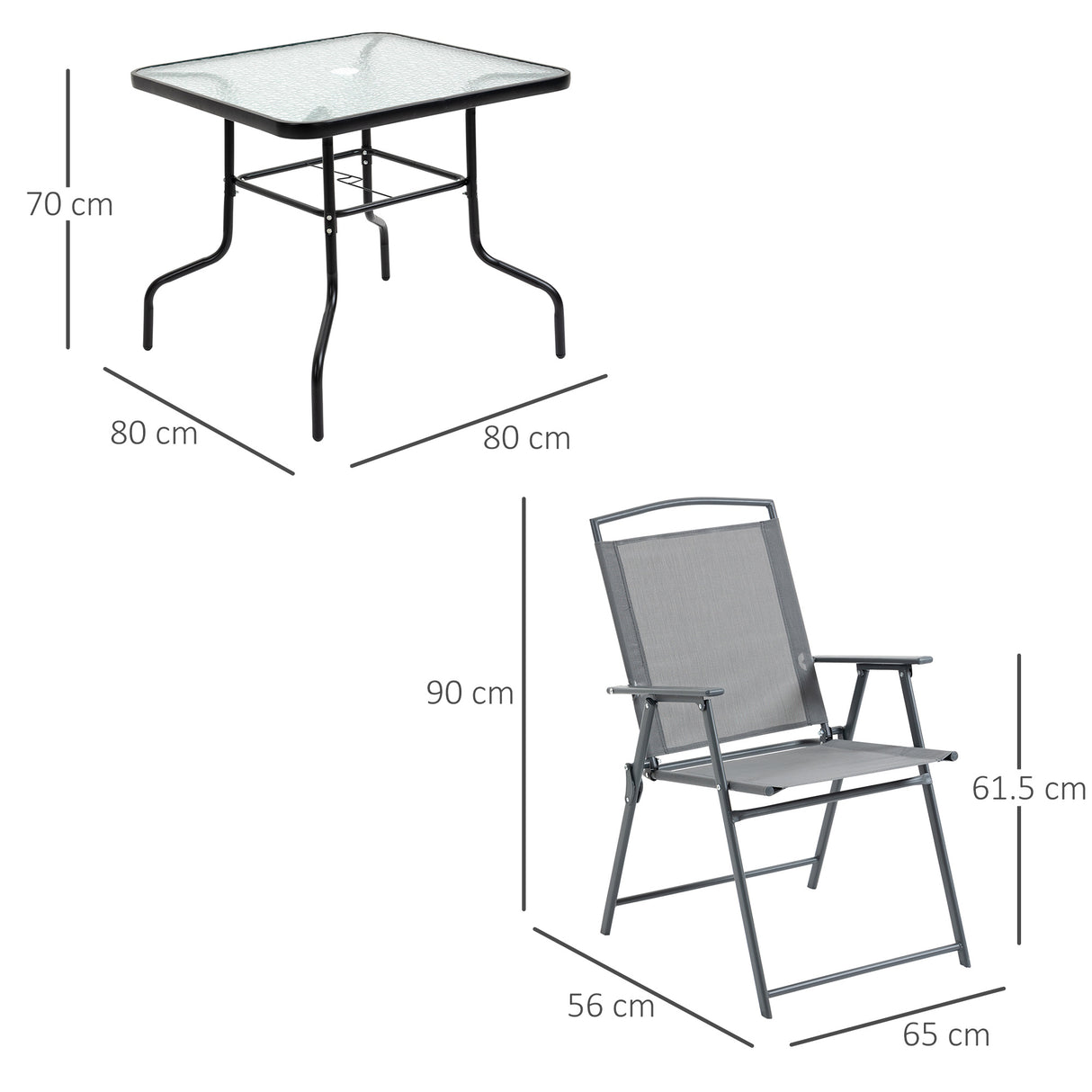 easycomfort easycomfort set tavolo con 4 sedie da giardino pieghevoli e foro per ombrellone nero