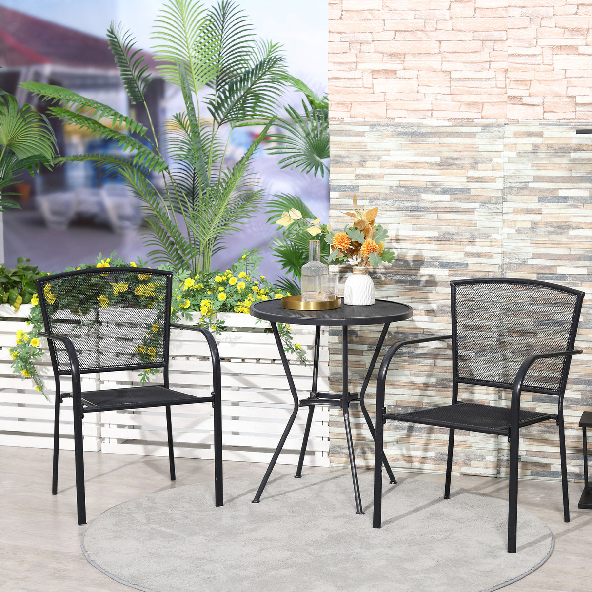 easycomfort set 2 sedie da giardino in metallo per cortile patio e terrazza nero