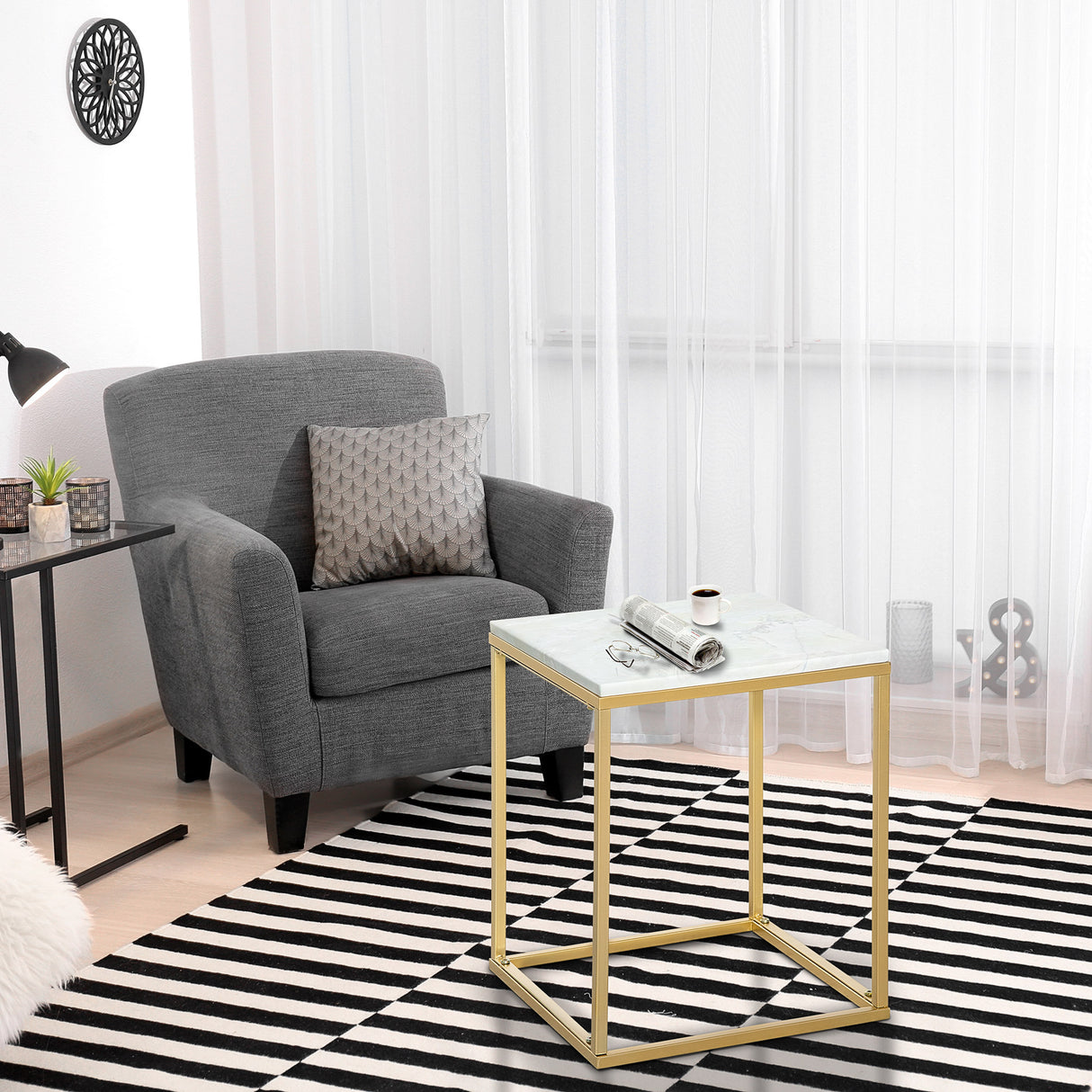 easycomfort easycomfort tavolino da caffe per casa e giardino in metallo con effetto marmo 40x40x50cm oro