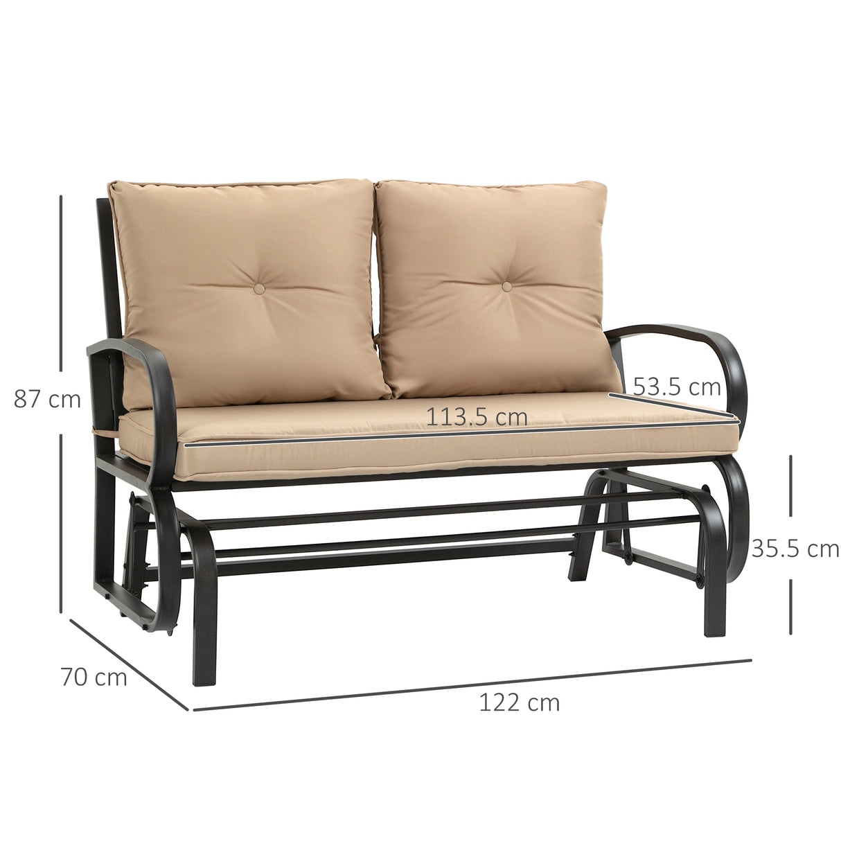 easycomfort easycomfort panchina a dondolo da giardino per 2 persone con cuscini per seduta e schienale 122x70x87cm khaki