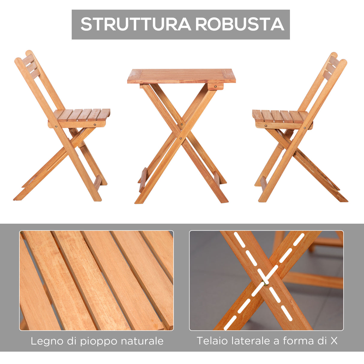 easycomfort set 3 pezzi tavolo e sedie da giardino pieghevoli in legno per esterni terrazzo picnic o campeggio salvaspazio e compatto teak