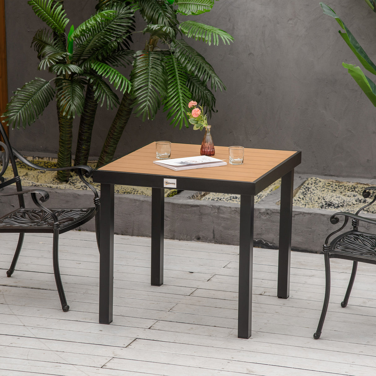 easycomfort easycomfort tavolo da giardino per 4 persone in alluminio e plastica nero e color legno