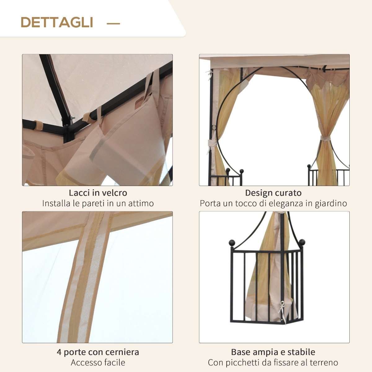 easycomfort easycomfort gazebo da giardino 3x3m in metallo con doppio tettuccio e pareti in poliestere beige