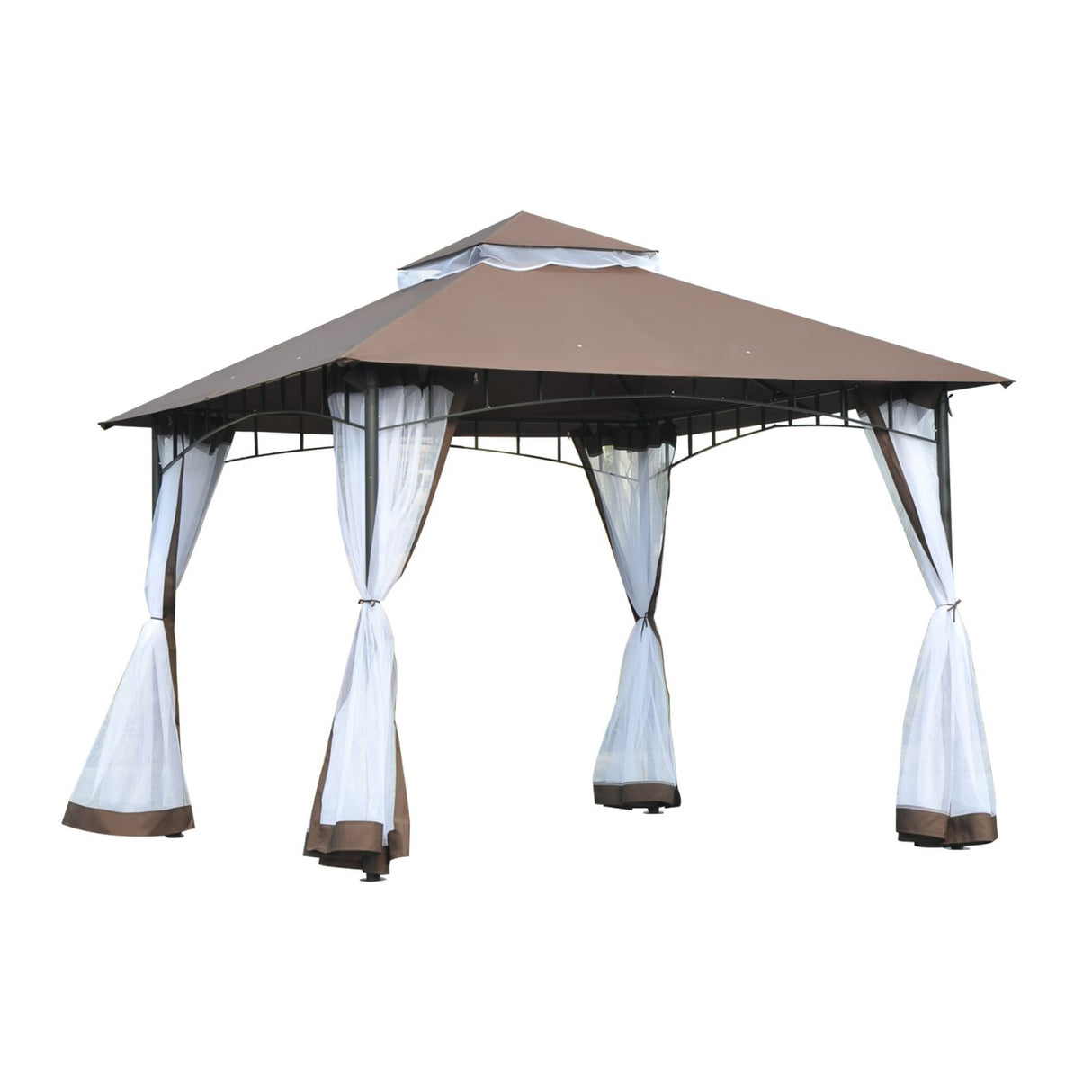 easycomfort easycomfort gazebo da giardino 3x3m con zanzariera tetto a 2 livelli in poliestere struttura in metallo marrone