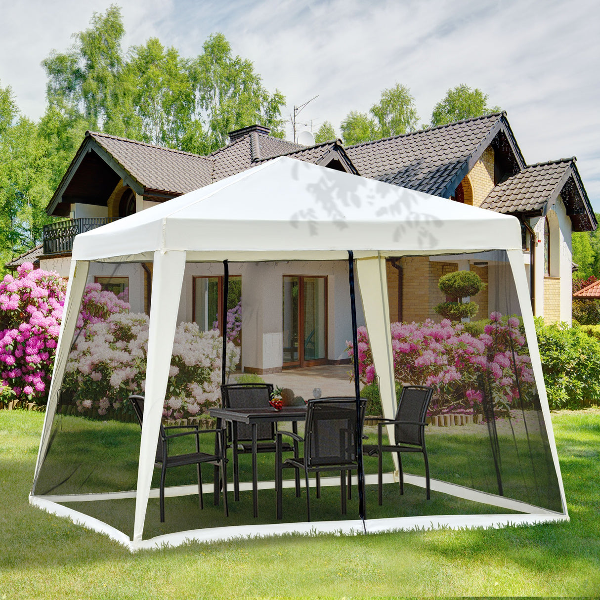 easycomfort easycomfort gazebo da giardino impermeabile con zanzariere beige 3 x 3 x 2.35 m