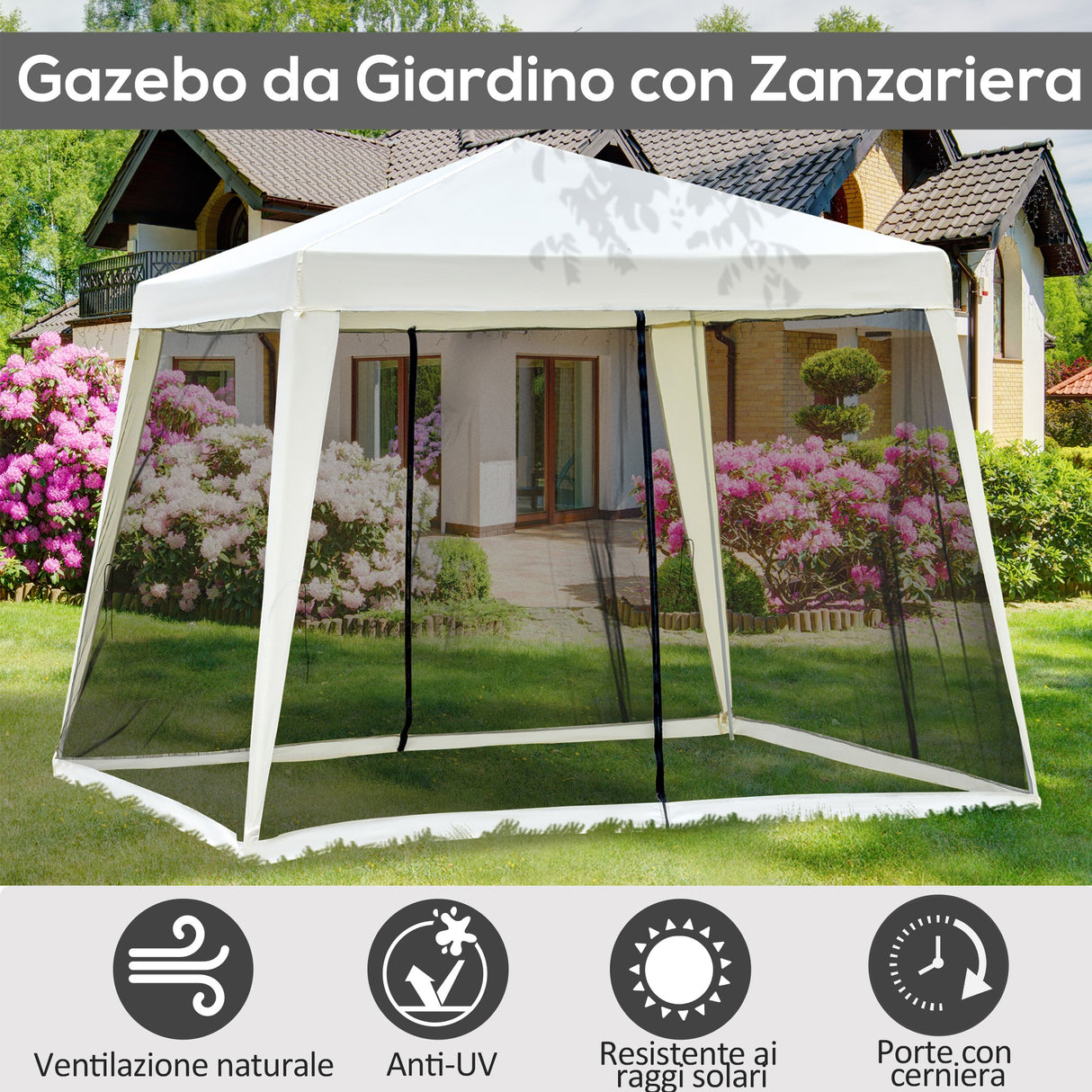 easycomfort easycomfort gazebo da giardino impermeabile con zanzariere beige 3 x 3 x 2.35 m