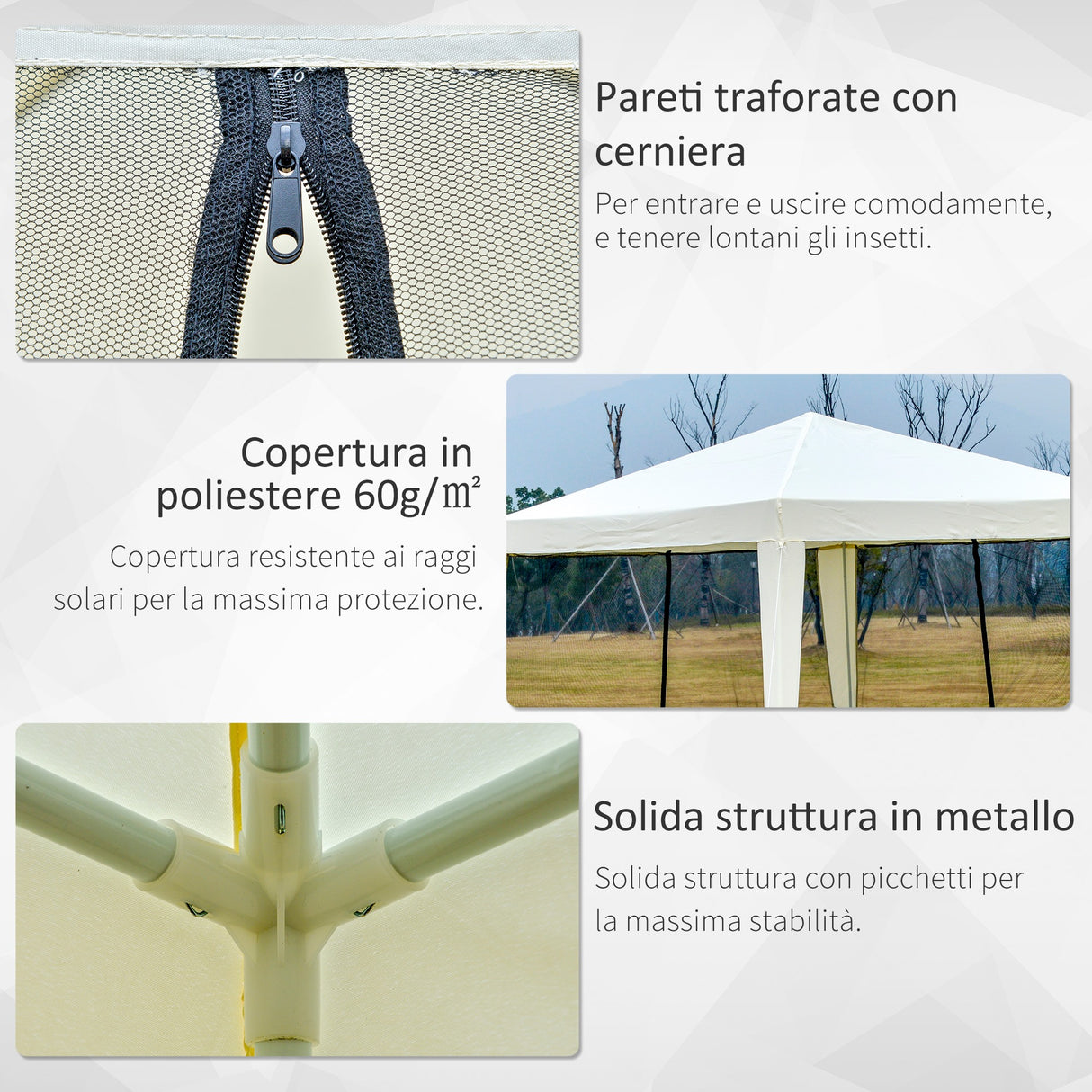 easycomfort easycomfort gazebo da giardino impermeabile con zanzariere beige 3 x 3 x 2.35 m