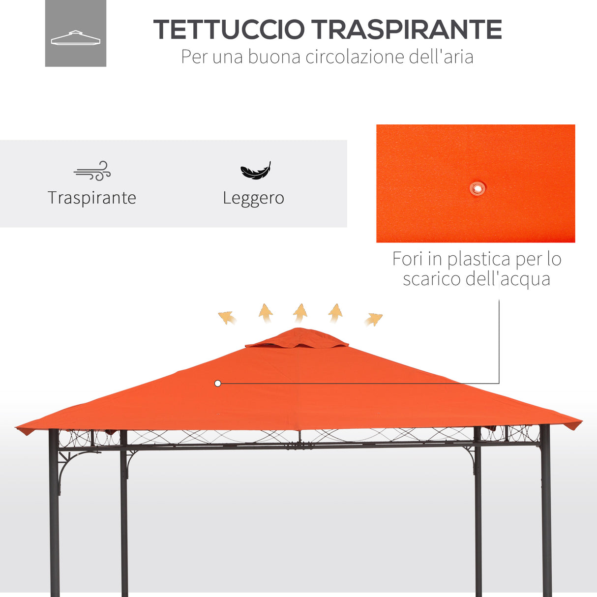 easycomfort easycomfort tetto di ricambio per gazebo 3x3m in poliestere impermeabile anti uv arancione