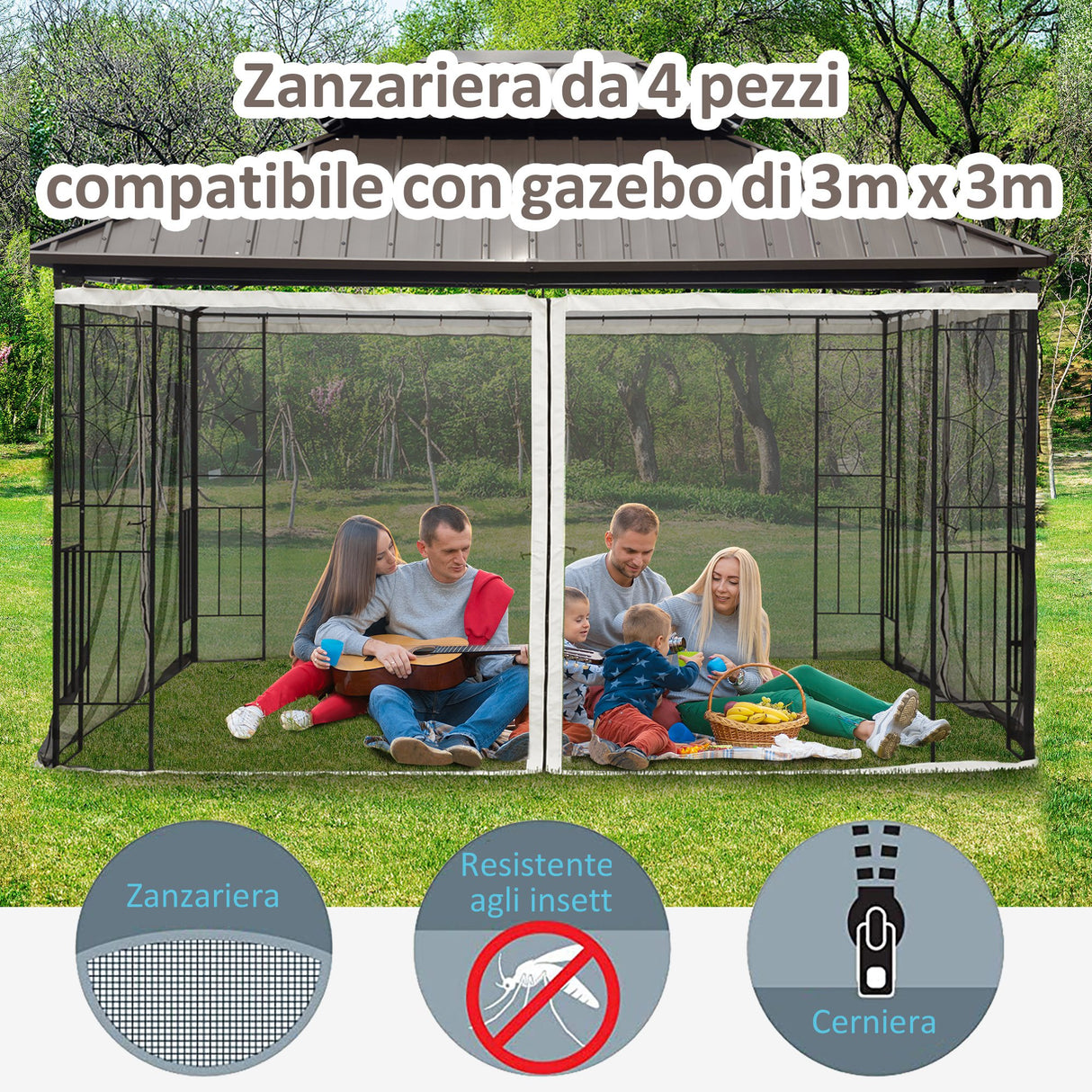 easycomfort zanzariera per gazebo tende di ricambio universale con cerniere 302x207cm nero beige