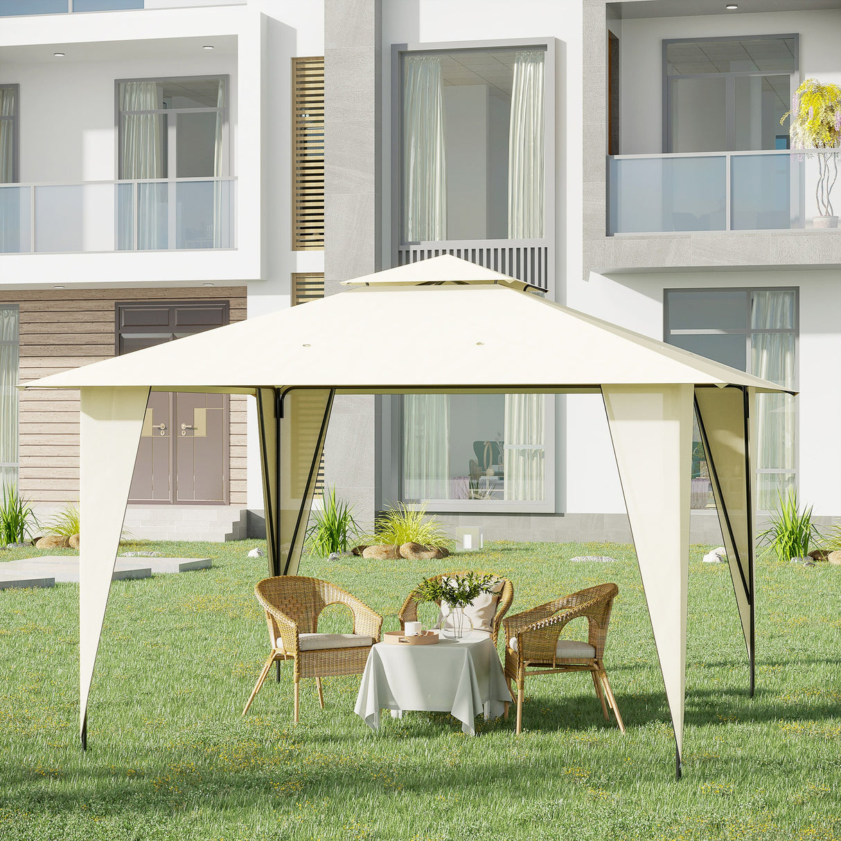 easycomfort easycomfort gazebo da esterno o giardino in metallo con doppio tettuccio beige