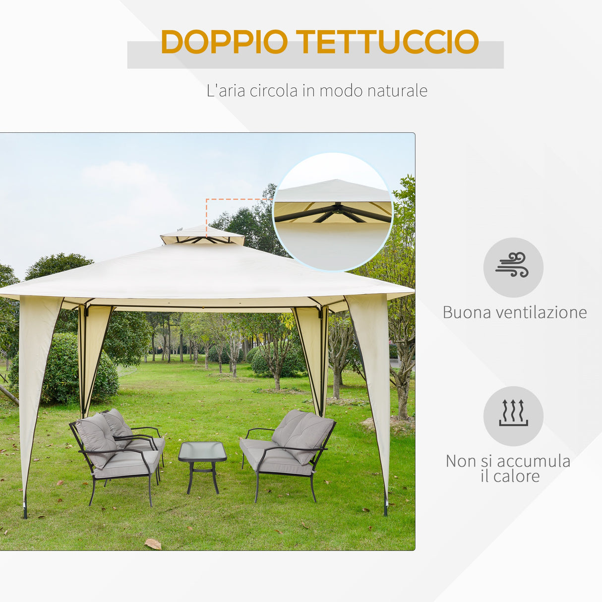 easycomfort easycomfort gazebo da esterno o giardino in metallo con doppio tettuccio beige