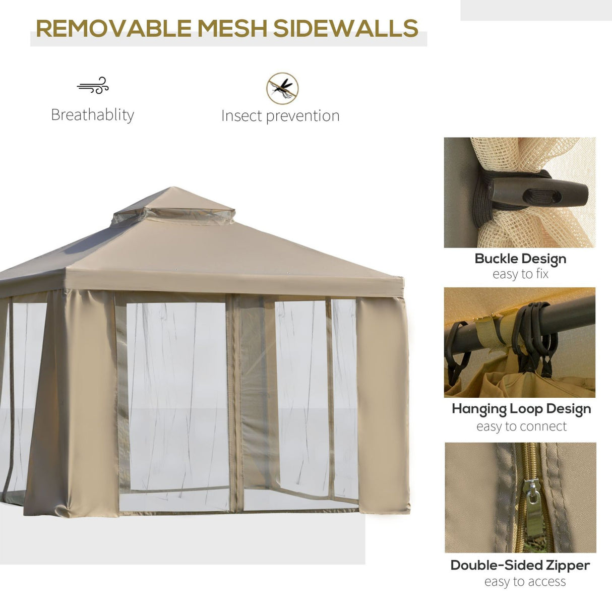 easycomfort easycomfort gazebo da giardino 3x3m in metallo con zanzariera e tetto a 2 livelli in poliestere cachi