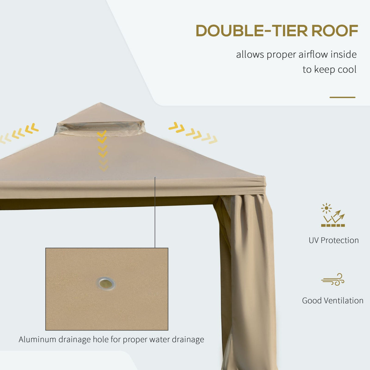 easycomfort easycomfort gazebo da giardino 3x3m in metallo con zanzariera e tetto a 2 livelli in poliestere cachi