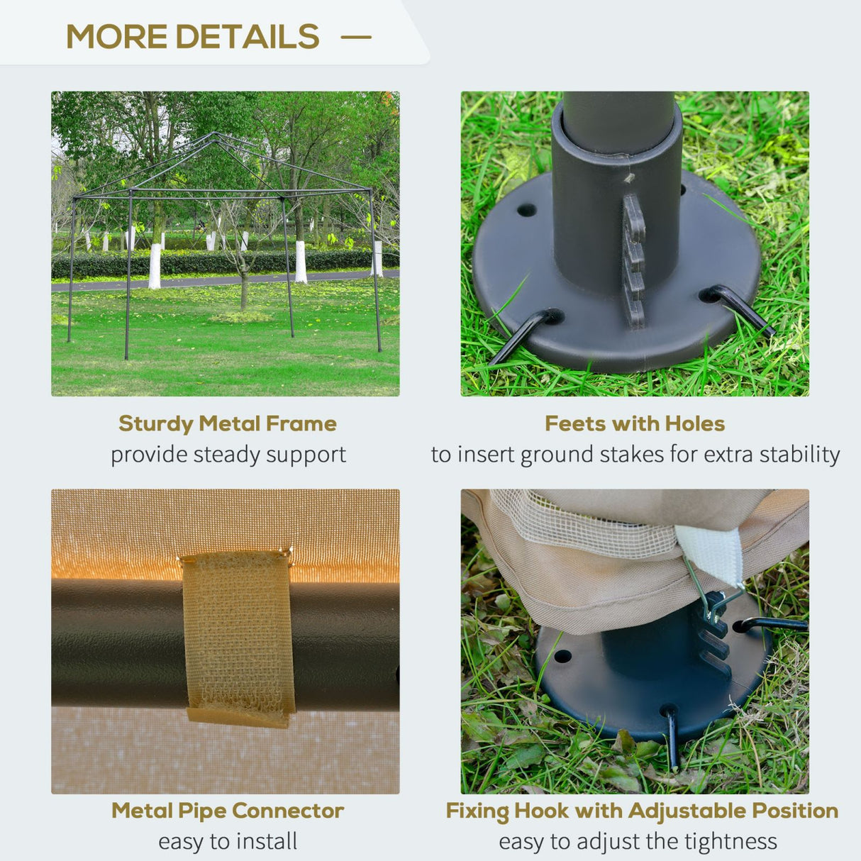 easycomfort easycomfort gazebo da giardino 3x3m in metallo con zanzariera e tetto a 2 livelli in poliestere cachi