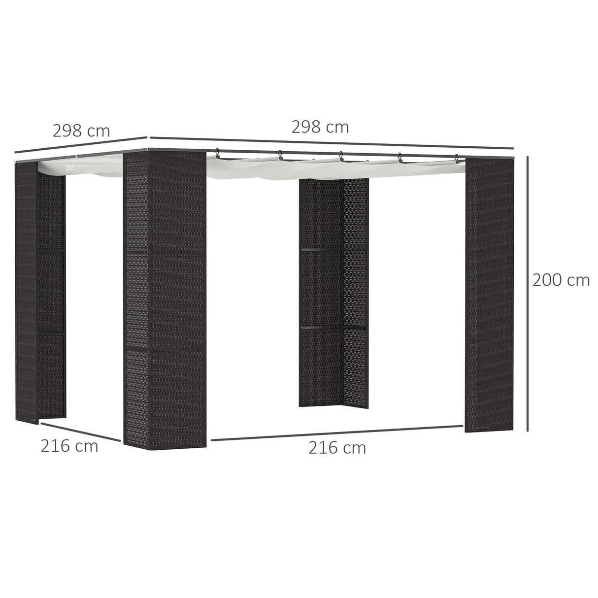 easycomfort easycomfort gazebo pergola da giardino 3x3m con tenda scorrevole struttura in metallo e rattan pe nero