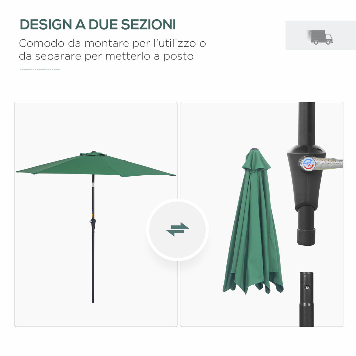 easycomfort easycomfort ombrellone da giardino inclinabile spiaggia alluminio e poliestere 2.7 2.35m verde scuro