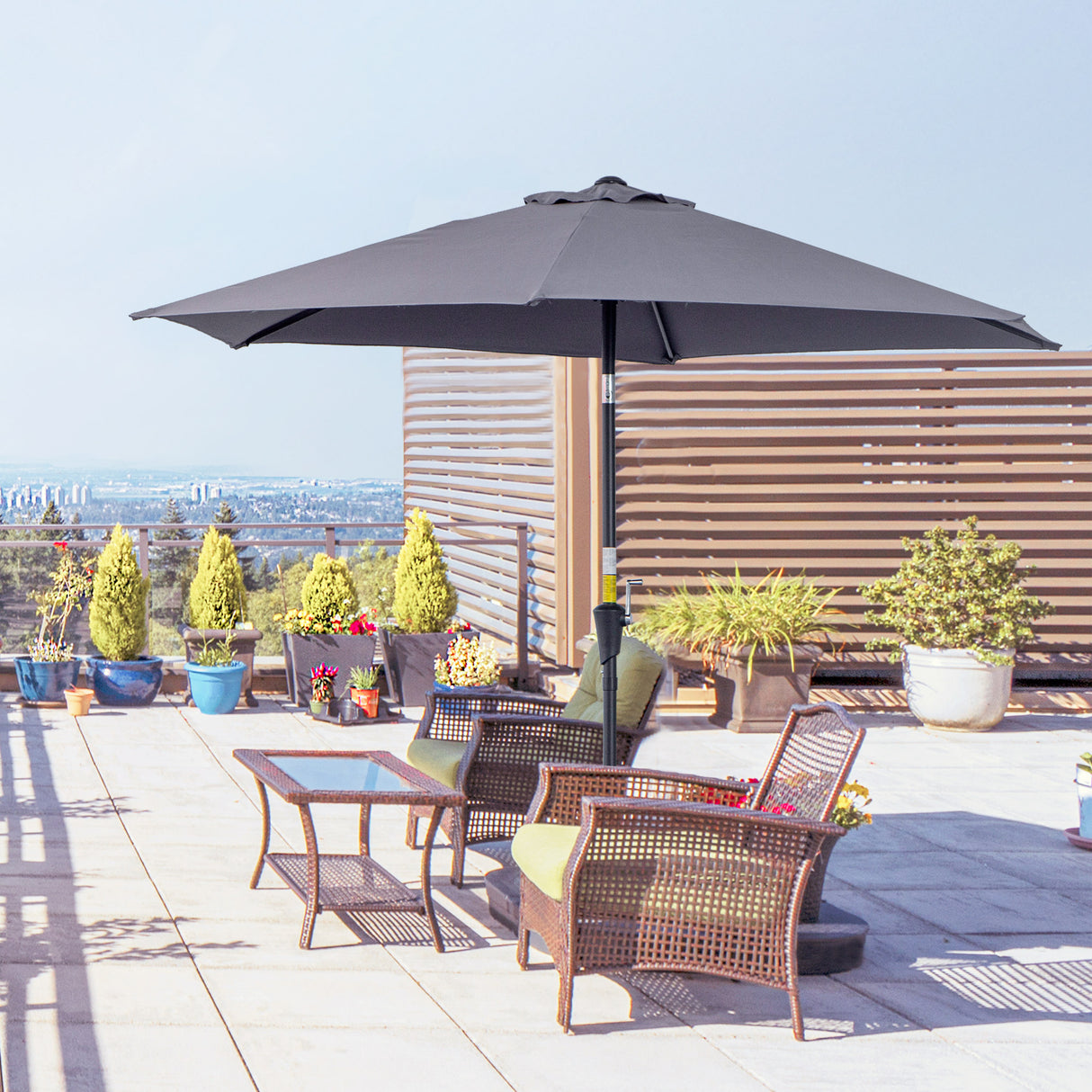 easycomfort ombrellone da giardino 2.7x2.4 m inclinabile con manovella in alluminio e poliestere grigio e nero