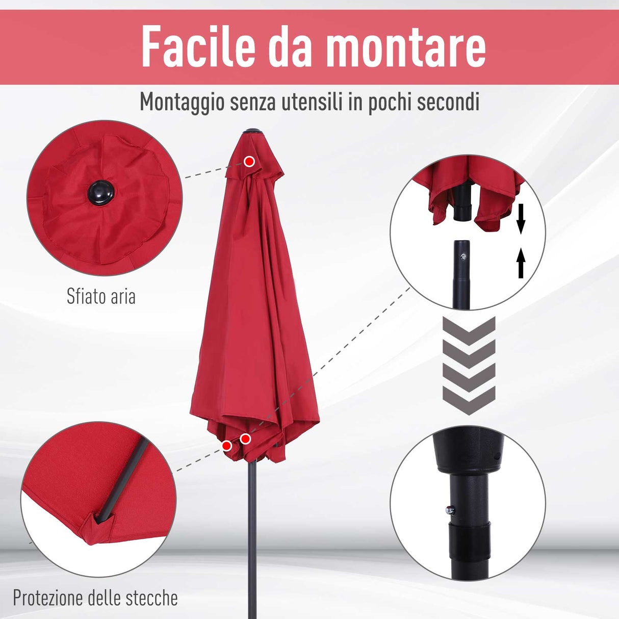 easycomfort easycomfort ombrellone da giardino inclinabile apertura a manovella 2.7x2.35m rosso scuro