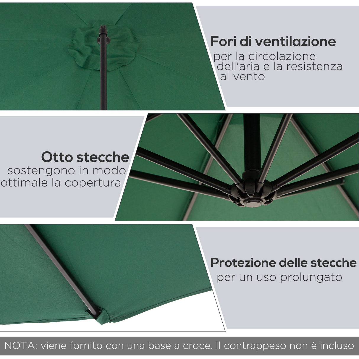 easycomfort easycomfort ombrellone impermeabile decentrato verde struttura in acciaio con manovella 300 x 250 cm