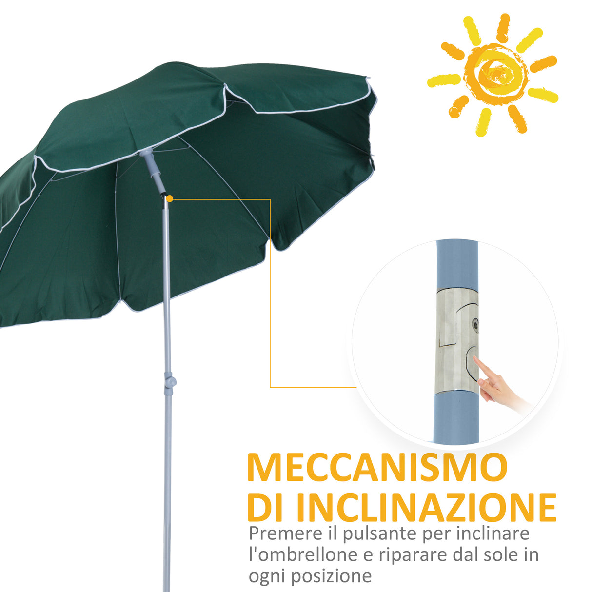 easycomfort easycomfort ombrellone da esterno giardino terrazza portatile 220cm con tettuccio inclinabile in poliestere verde scuro