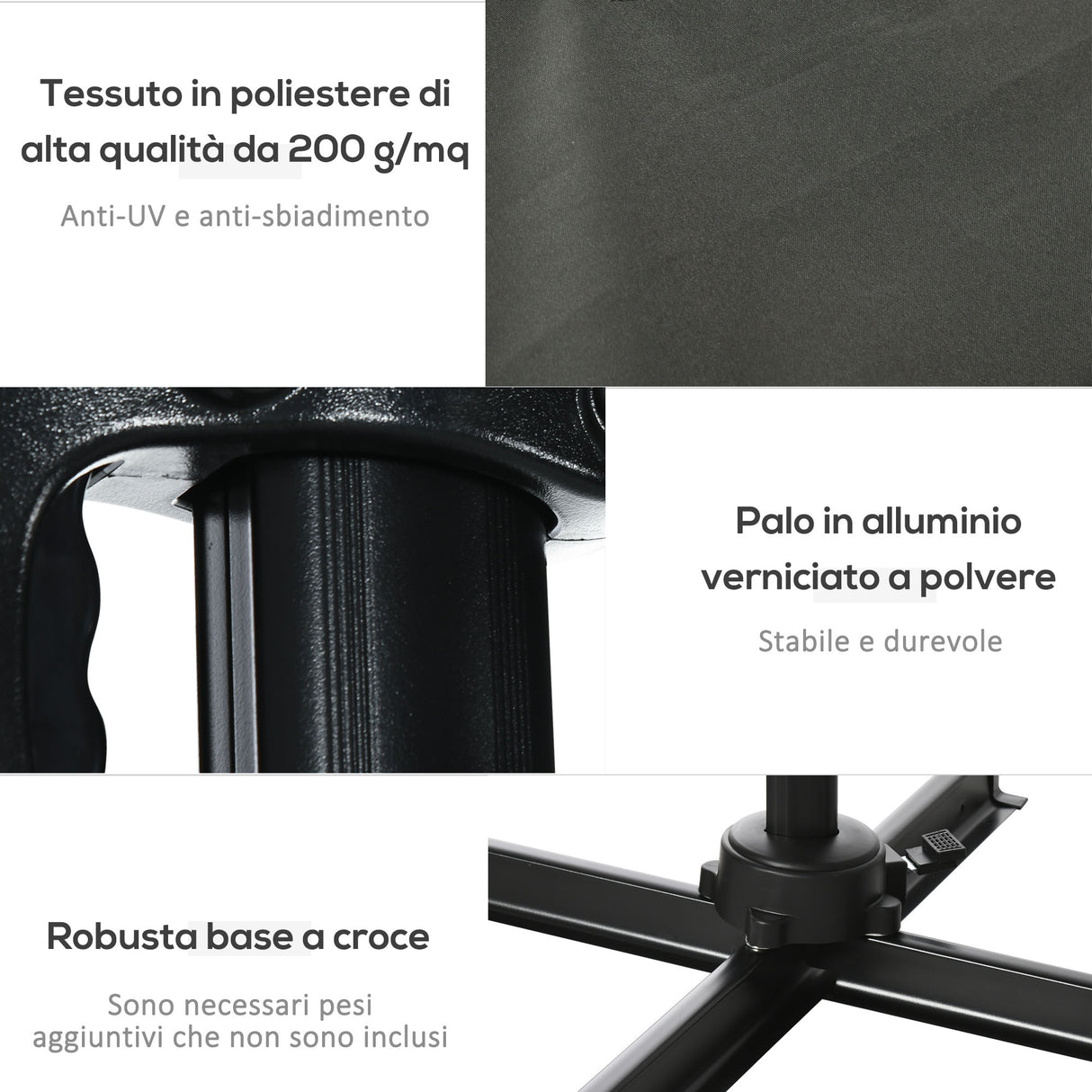 easycomfort ombrellone da giardino con angolazione regolabile su 3 livelli e rotazione a 360 2.5x2.5 m grigio