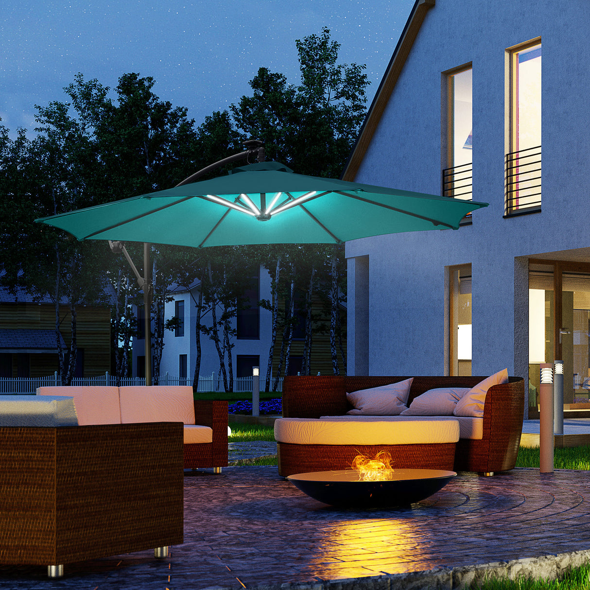 easycomfort easycomfort ombrellone da giardino 3x2 5 m a braccio con manovella e 8 strisce led a energia solare verde