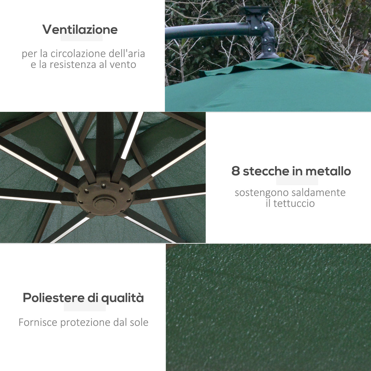 easycomfort easycomfort ombrellone da giardino 3x2 5 m a braccio con manovella e 8 strisce led a energia solare verde