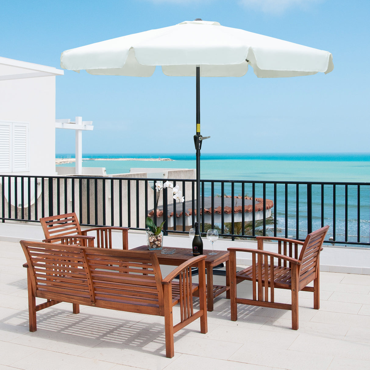 easycomfort ombrellone da giardino e terrazza o2.7x2.5 m rotondo con testa inclinabile e resistente ai raggi uv 50+ beige