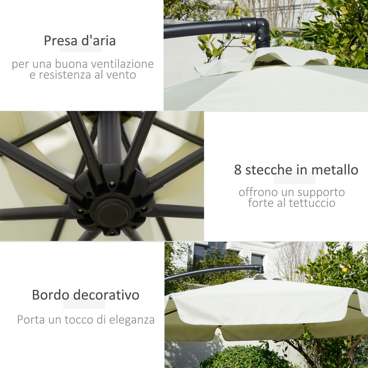 easycomfort ombrellone da giardino a braccio in metallo e poliestere con apertura a manovella o2.7x2.7 m beige