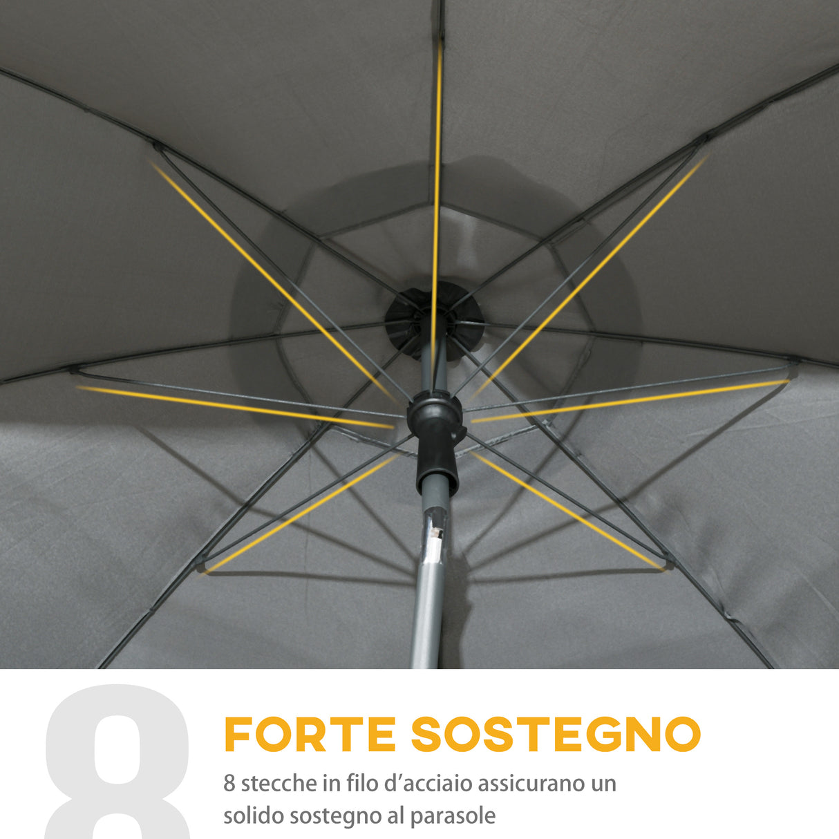 easycomfort ombrellone da spiaggia 1.8x2 m in poliestere e acciaio a 8 stecche con reclinazione a 45 grigio