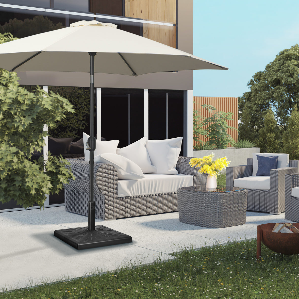 easycomfort base per ombrellone di 19kg e 51x51x32 cm in resina e acciaio per pali o32mm o38mm e o48mm nero