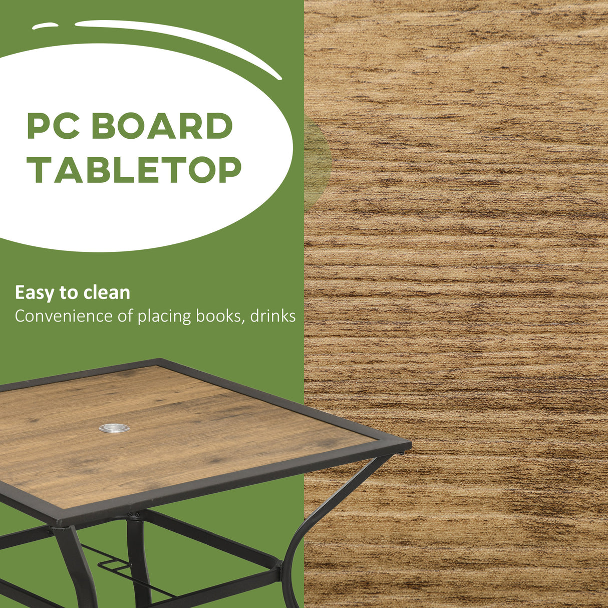 easycomfort tavolo da giardino marrone per 4 persone con foro centrale per ombrellone 94l x 94p x 71a cm