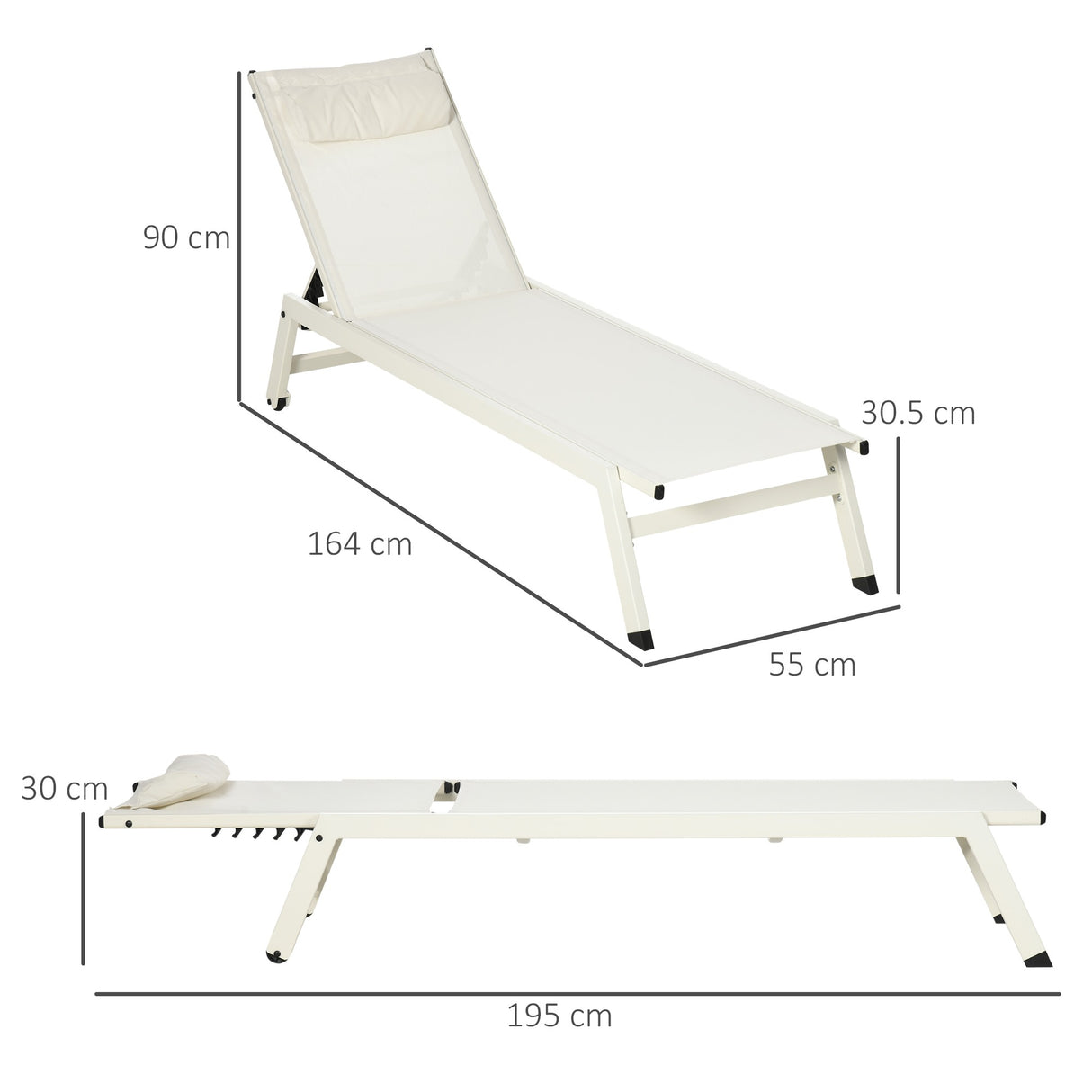 easycomfort easycomfort chaise longue lettino prendisole reclinabile 2pz in alluminio e poliestere 55x195x30 cm beige
