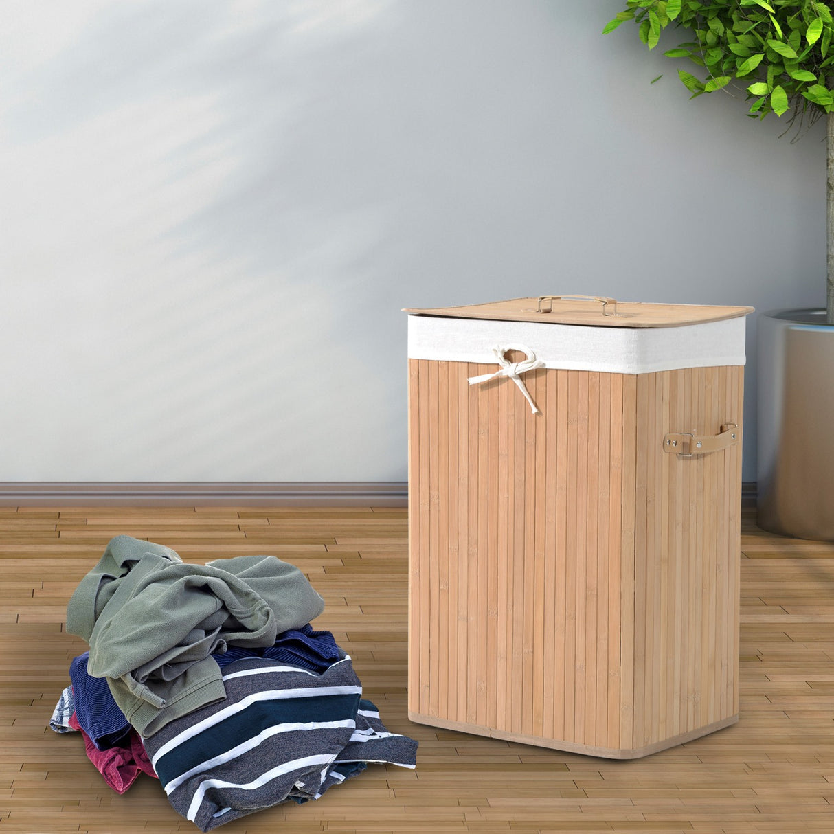 easycomfort easycomfort cesta portabiancheria in bambu con coperchio e fodera rimovibile 40 x 30 x 60cm naturale