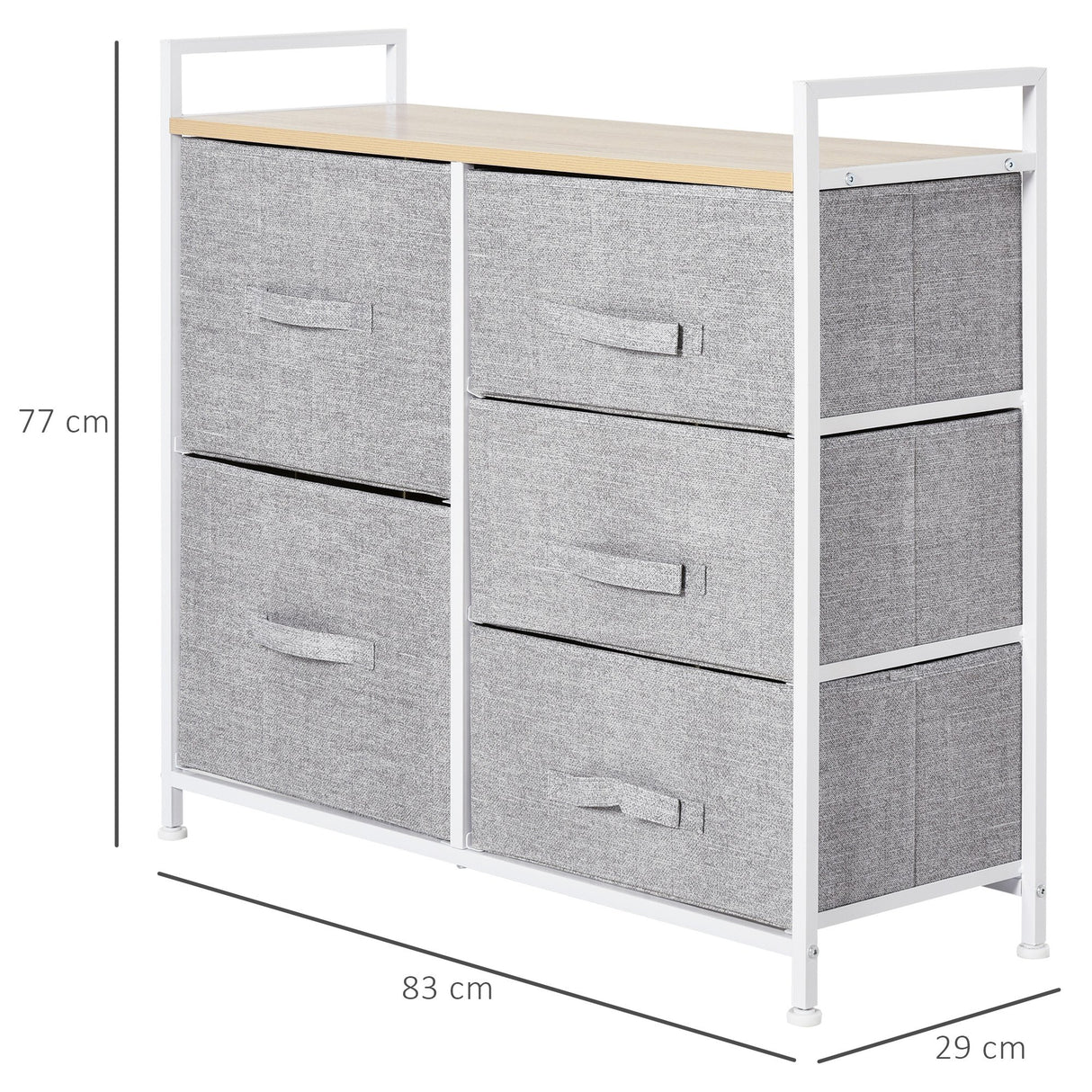 easycomfort easycomfort cassettiera in metallo bianco e legno con 5 cassetti pieghevoli e rimovibili in tessuto grigio 83lx 29p x 77acm ean 8054144134062