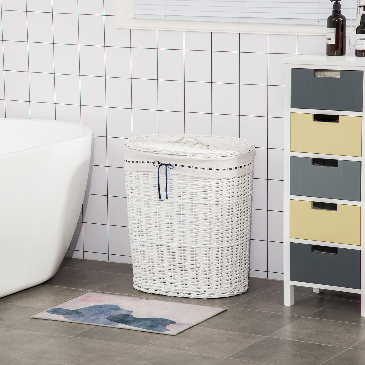 easycomfort easycomfort cesto portabiancheria in vimini con coperchio e sacco interno in tessuto lavabile bianco
