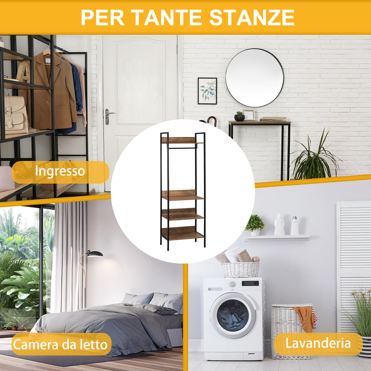 easycomfort easycomfort appendiabiti da terra con 1 asta e 4 ripiani aperti in truciolato e acciaio 60x40x180 cm marrone