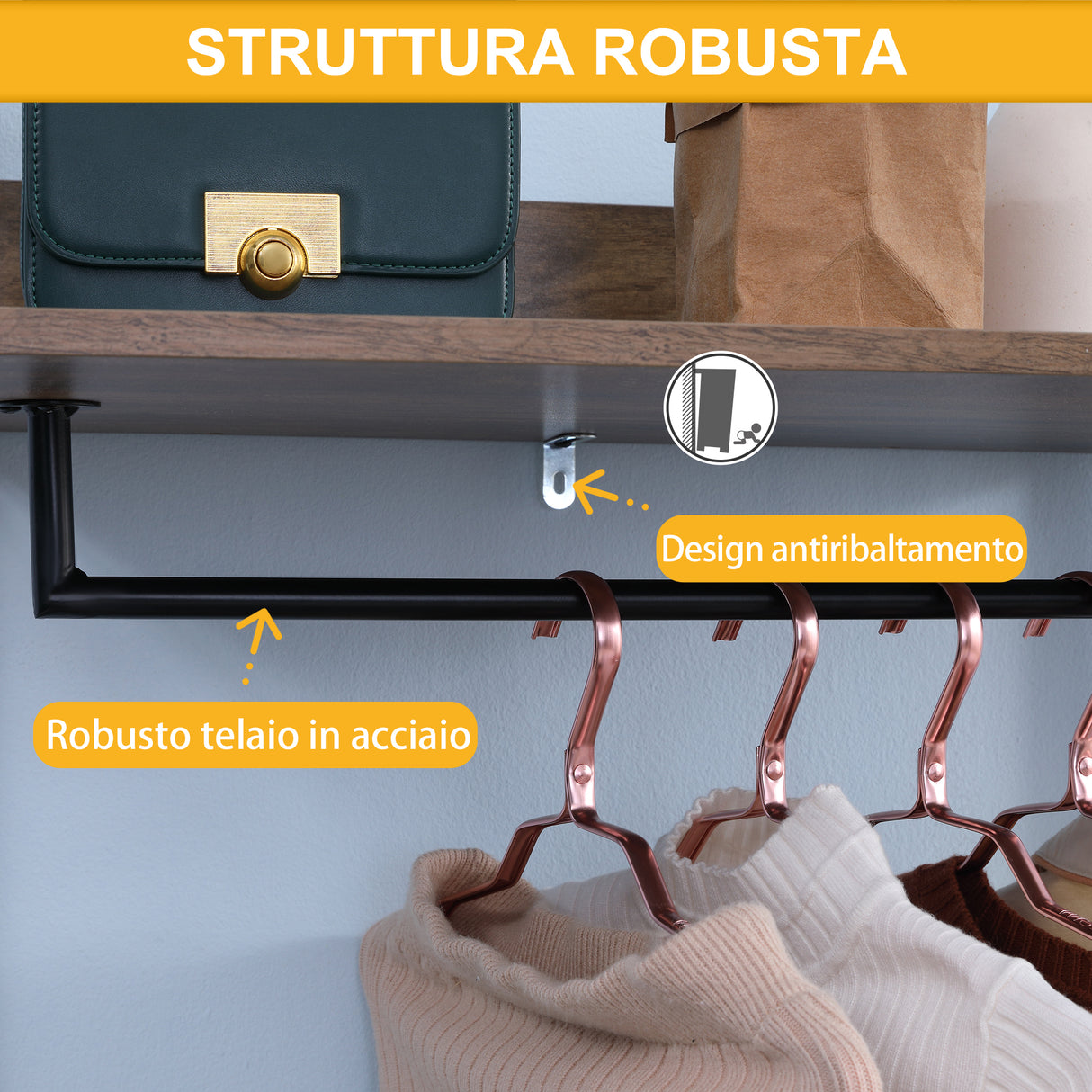 easycomfort easycomfort appendiabiti da terra con 1 asta e 4 ripiani aperti in truciolato e acciaio 60x40x180 cm marrone